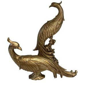 Pair of MCM Hollywood Regency Vintage Syroco Gold Peacocks Shelf Decor